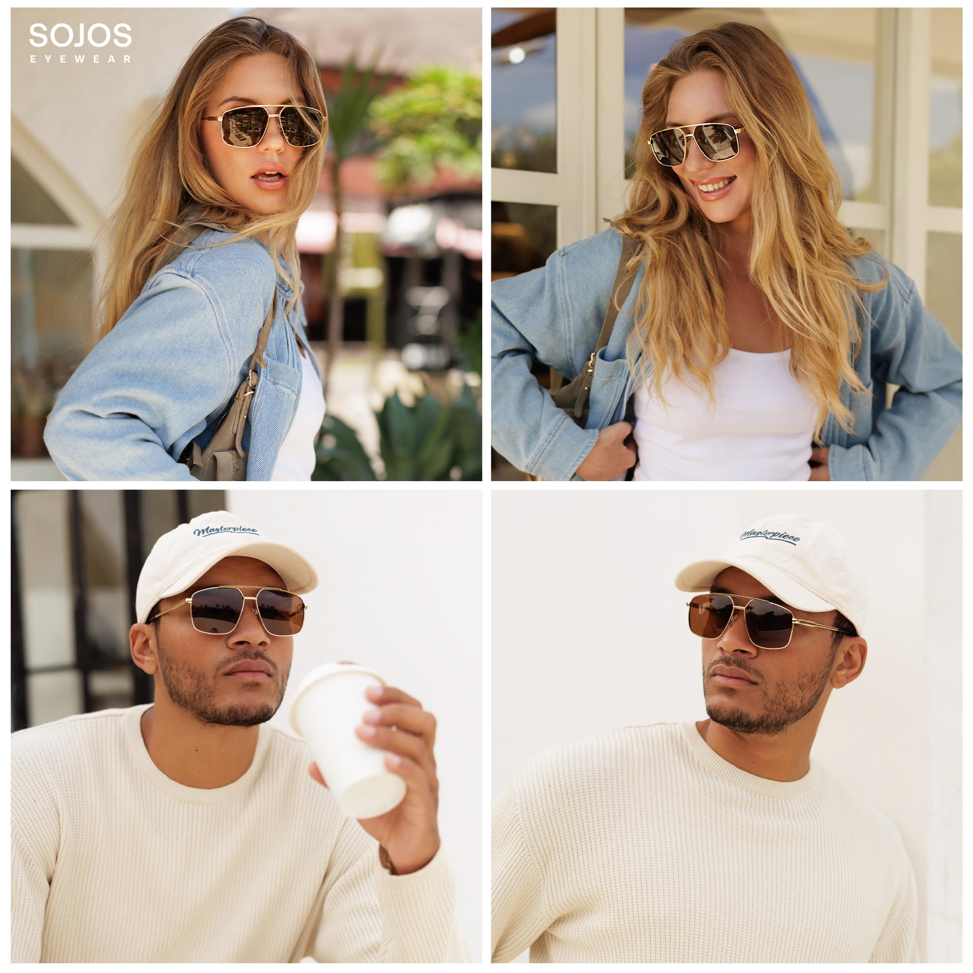 SOJOS Trendy Square Polarized Aviator Sunglasses for Women Men, 80s 90s Retro Vintage Aviators SJ1283 - Image 3