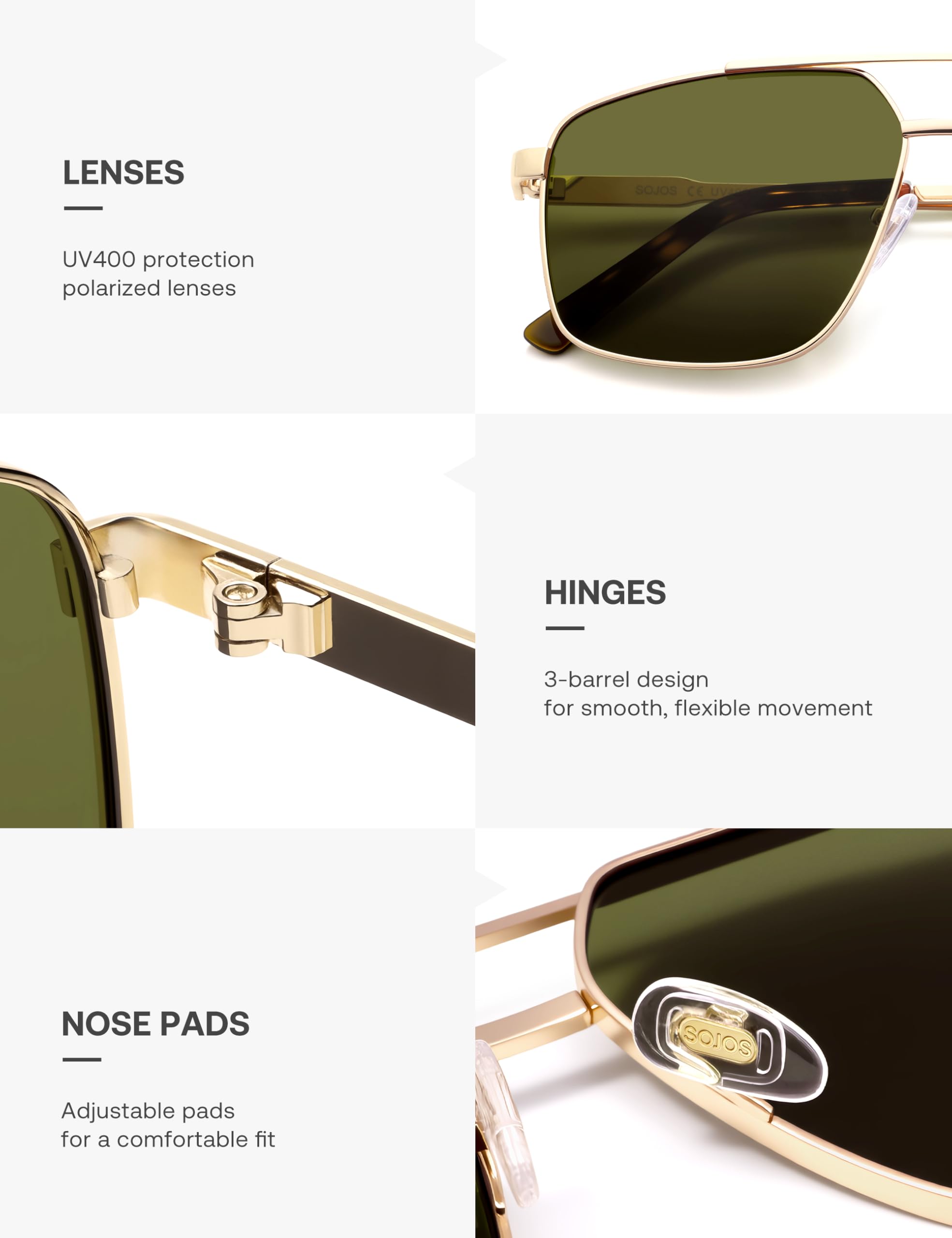 SOJOS Trendy Square Polarized Aviator Sunglasses for Women Men, 80s 90s Retro Vintage Aviators SJ1283 - Image 4