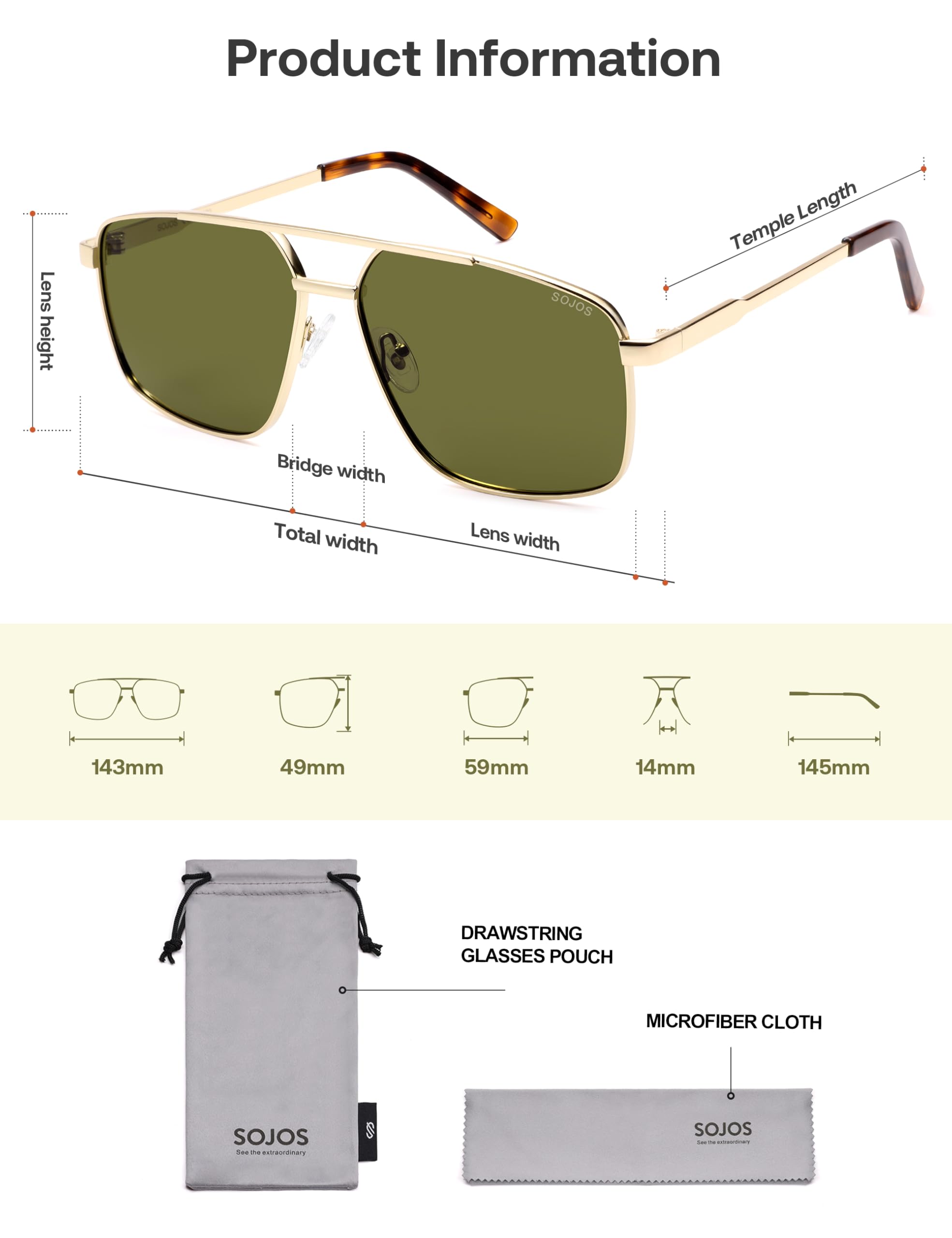 SOJOS Trendy Square Polarized Aviator Sunglasses for Women Men, 80s 90s Retro Vintage Aviators SJ1283 - Image 5