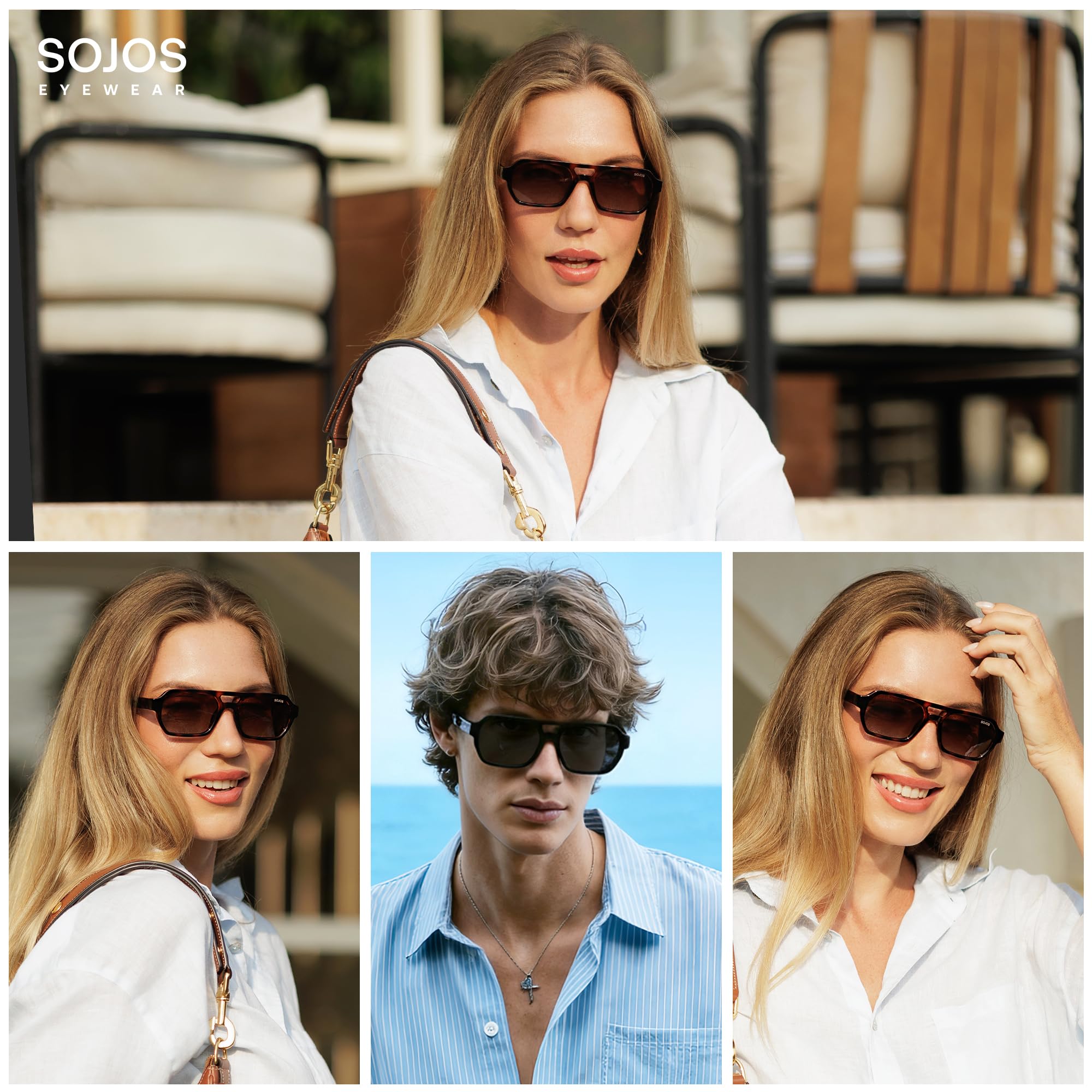 SOJOS Trendy TR90 Polarized Aviator Sunglasses for Women Men,Retro Rectangle Shades Sun Glasses SJ2683 - Image 3