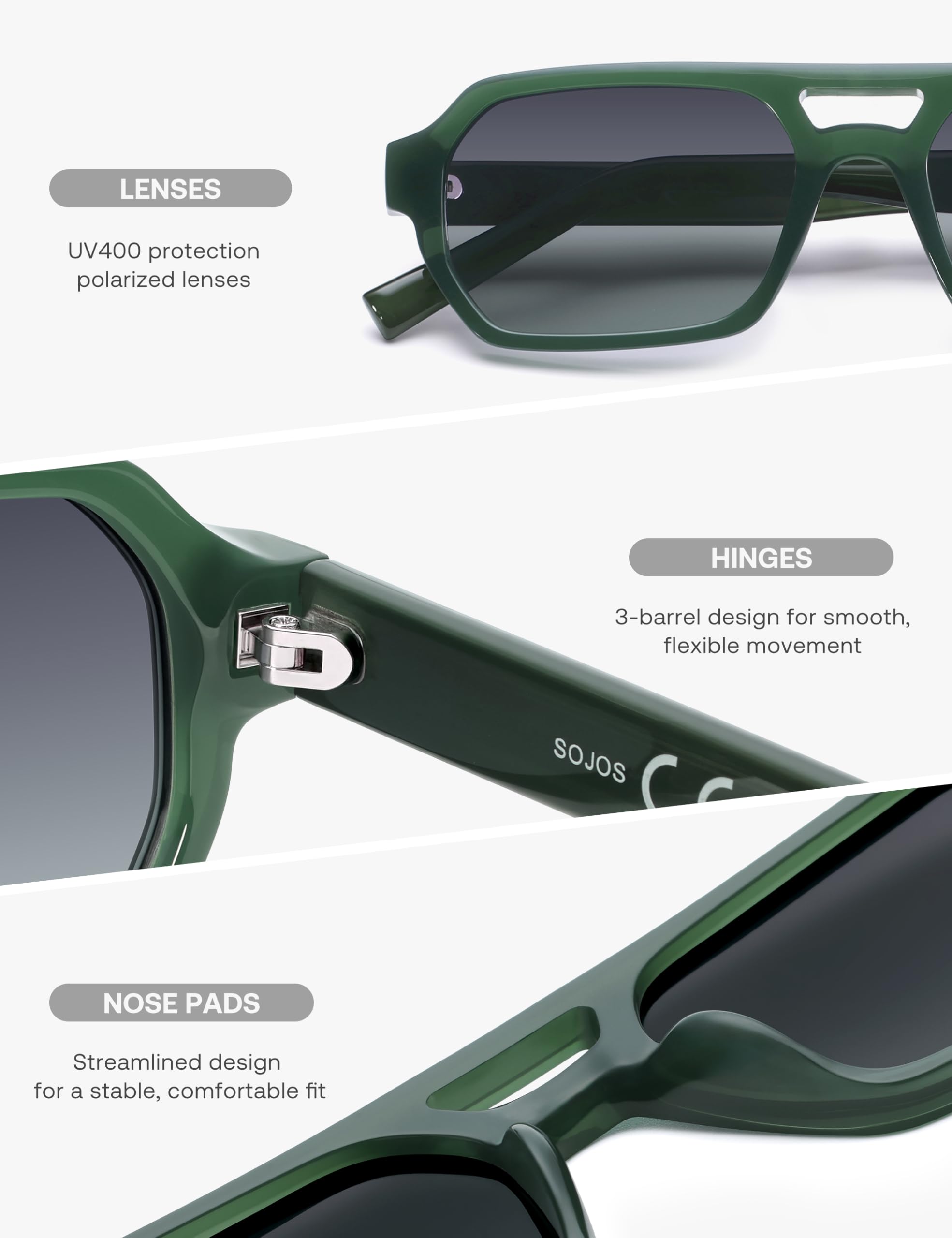 SOJOS Trendy TR90 Polarized Aviator Sunglasses for Women Men,Retro Rectangle Shades Sun Glasses SJ2683 - Image 5