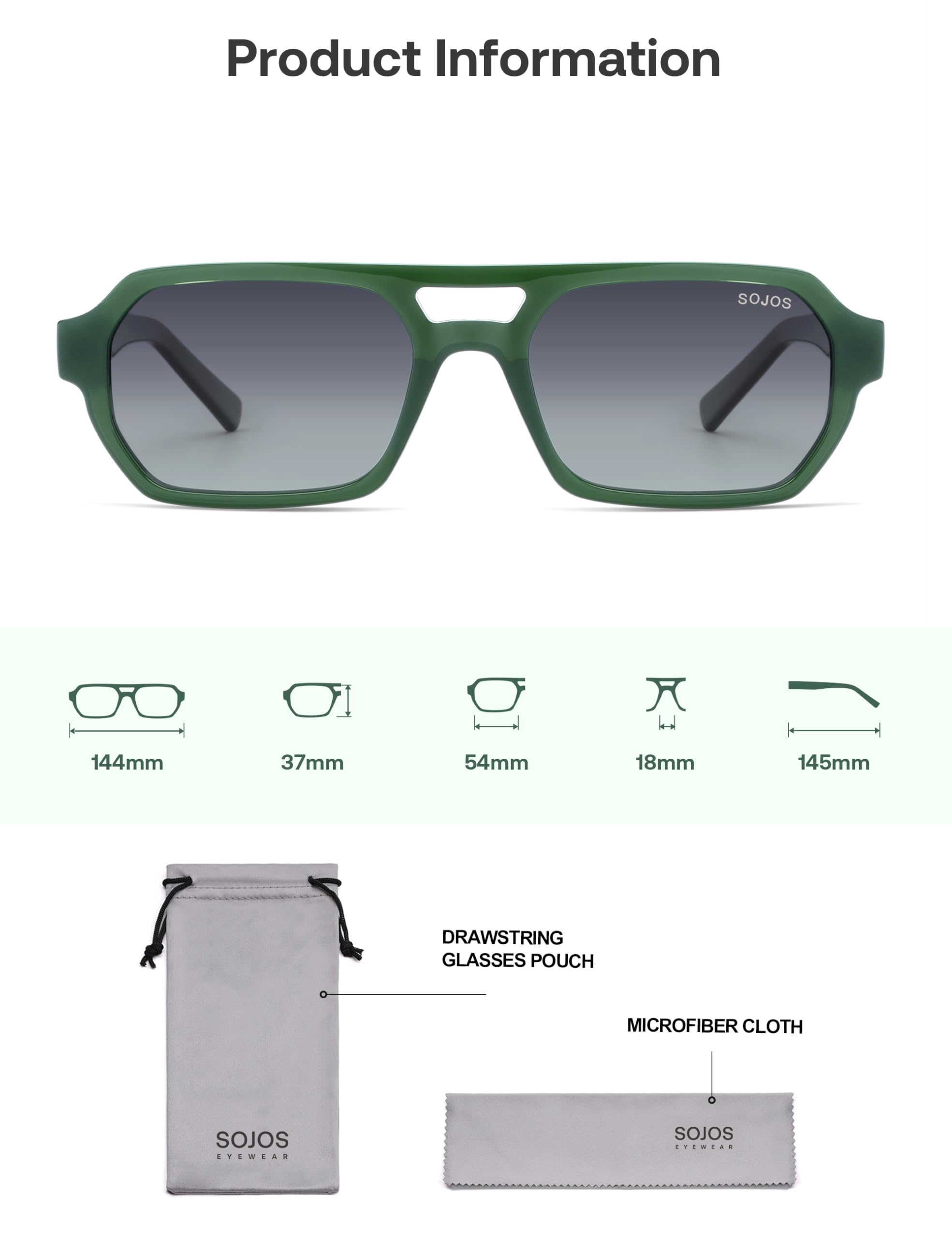 SOJOS Trendy TR90 Polarized Aviator Sunglasses for Women Men,Retro Rectangle Shades Sun Glasses SJ2683 - Image 6